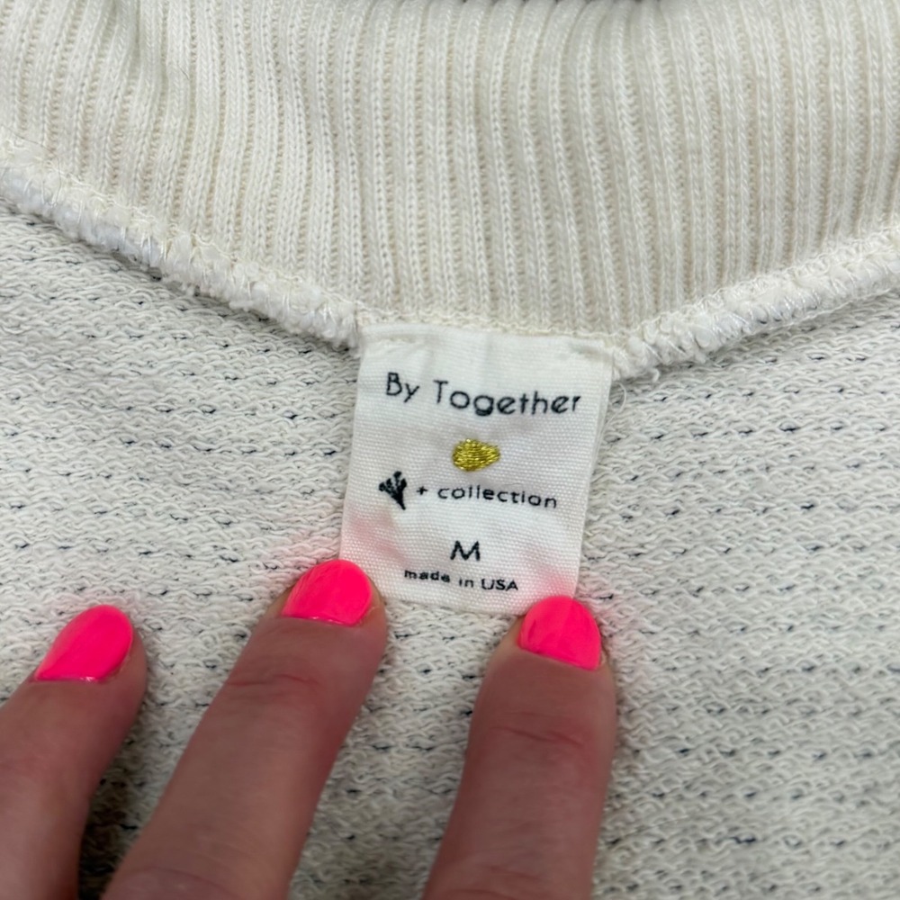 By Together Striped Collared Sweatshirt Cropped V-Neck Size M Coastal Pullover - Picture 3 of 15